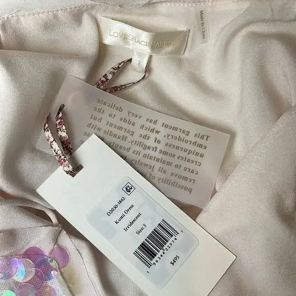 LoveShackFancy Kumi Sequin Bow Detail Irridescent Pink Mini Dress Size 2 - Picture 9 of 9